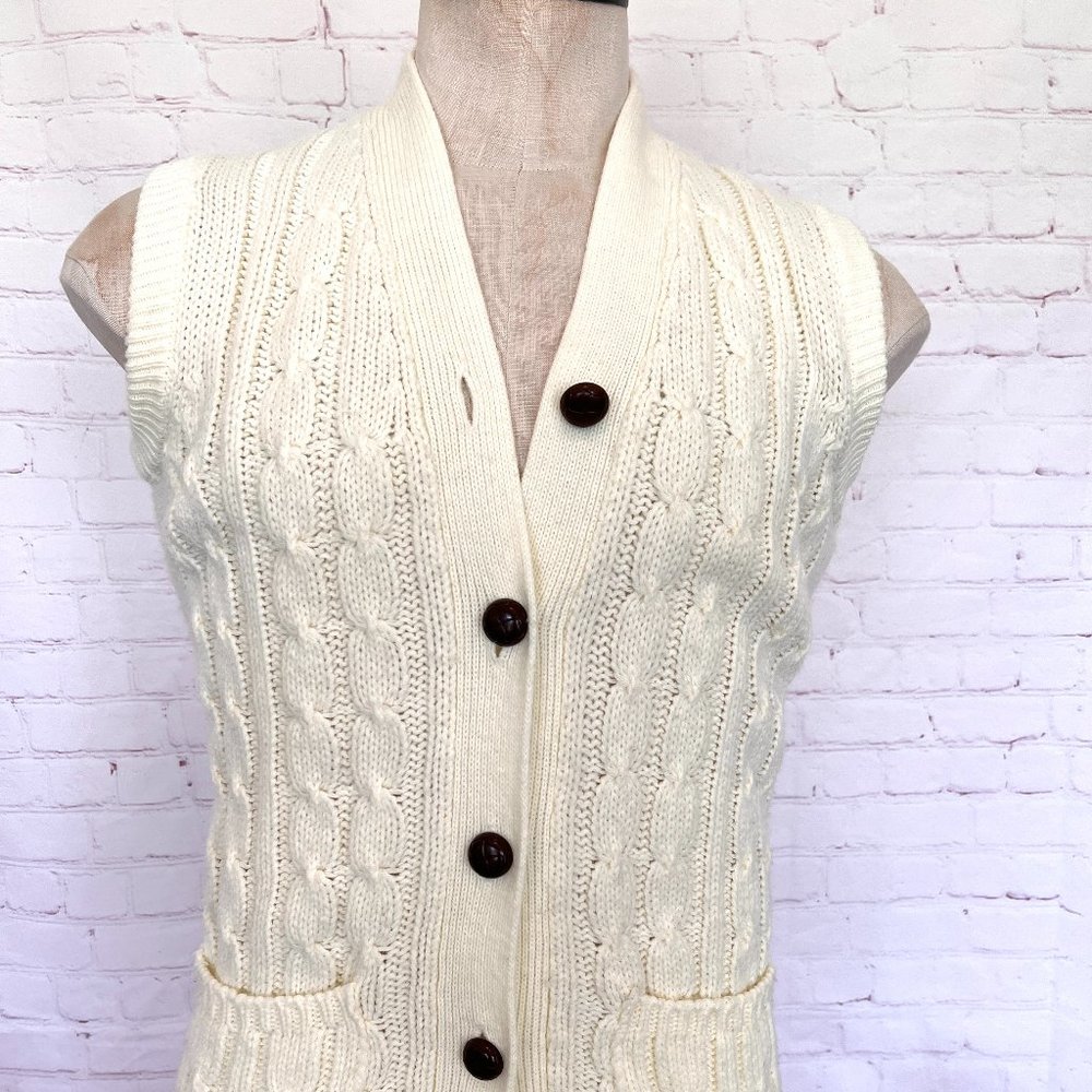80's Sweater Vest - Button Up - Cable Knit - Size Medium